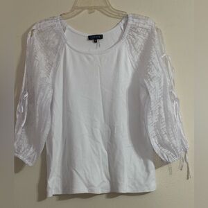 1. State Sheer Sleeve White Blouse With Detailed Lace Sleeves With Ties